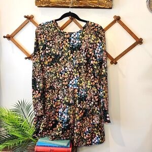 Zara Floral Romper XS Long Sleeve Dark Microfloral Foliage  Long Sleeve Shorts